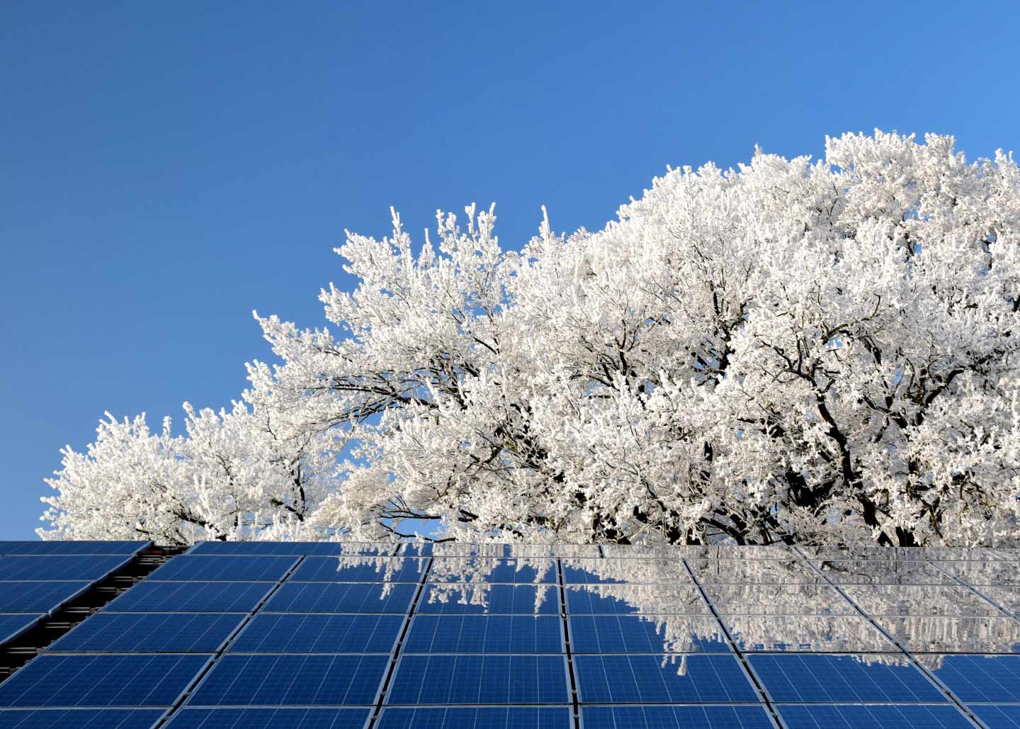 Solarzellen in Winterlandschaft