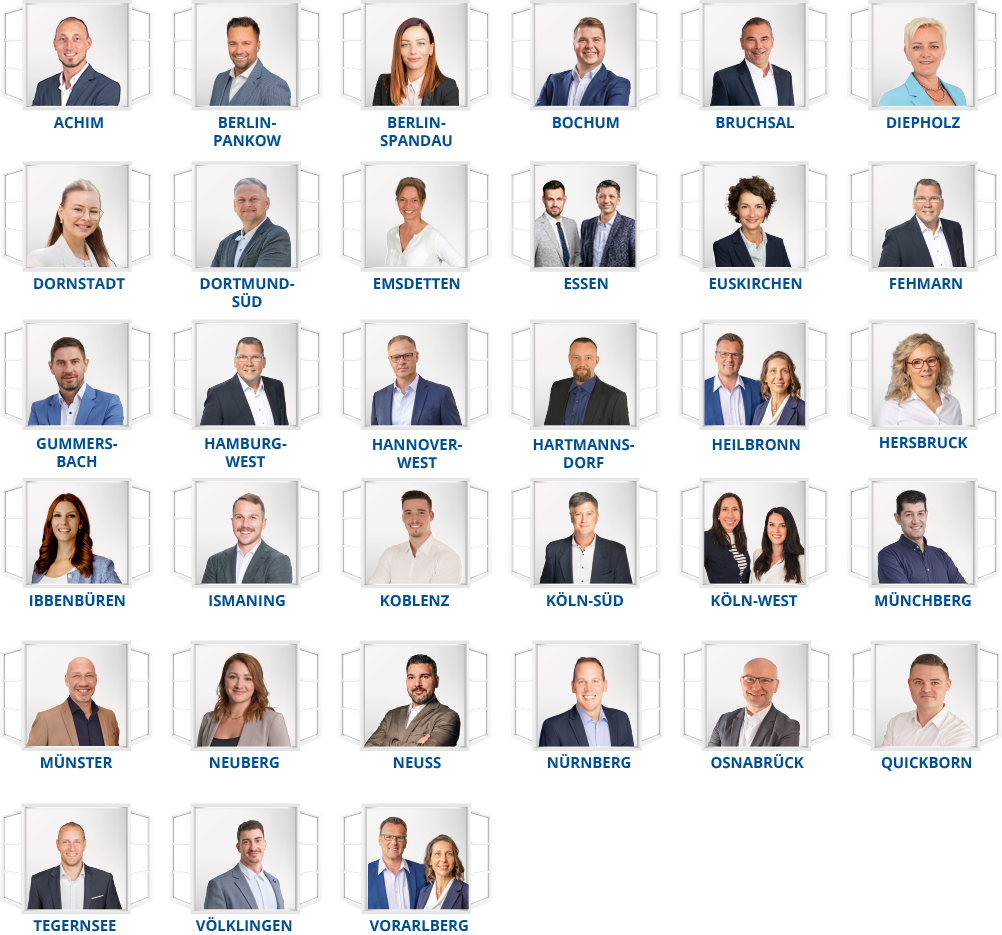 MM-Zentrale-K10-2026_Standorte Übersicht der Mein Makler Standorte mit Portraitbild in einer Hauswand-Ansicht