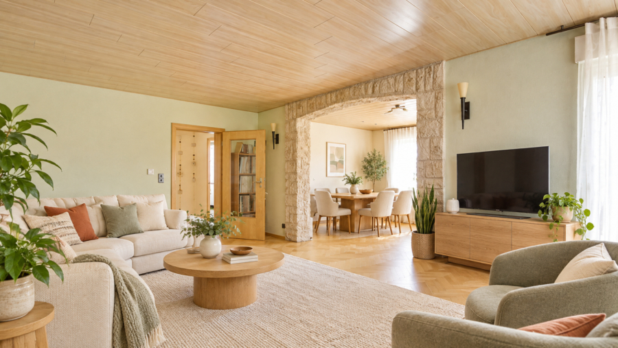 Wohnzimmer mit KI möbliert