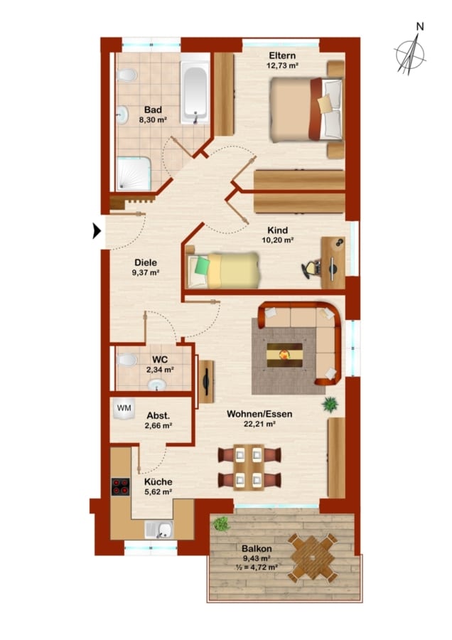 Grundriss möbliert - Mehr Sonne. Mehr Stil. Mehr Zuhause. – Ihre Traumwohnung wartet
