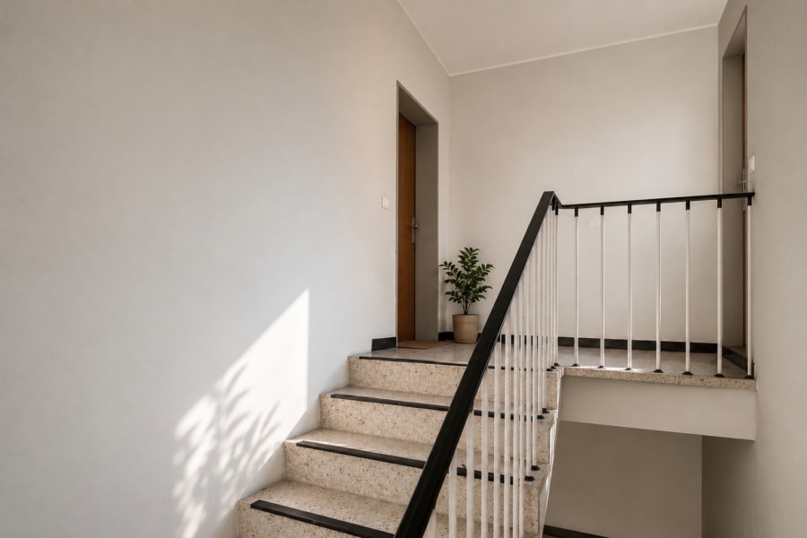 Treppenhaus und Wohnungseingang 2. OG links