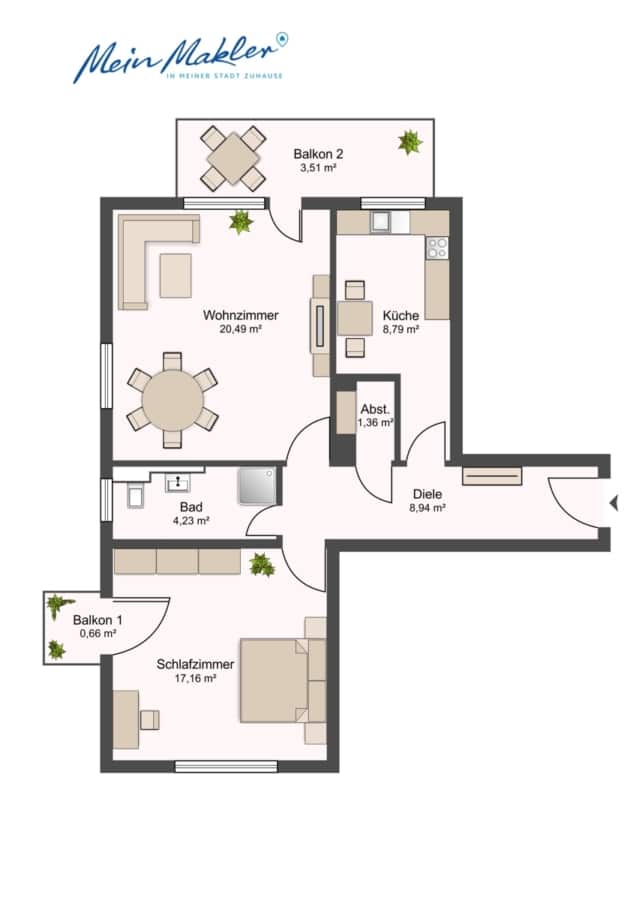 Grundriss - Licht, Luft & Lebensfreude – 2 Zimmer zum Verlieben in Berg am Laim