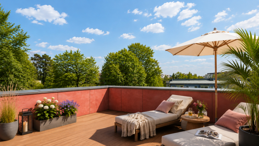 Dachterrasse mit KI möbliert